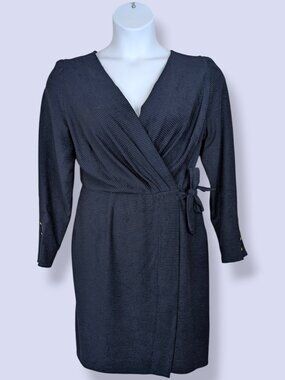 Makalu Long Sleeve Blue Faux Wrap Dress